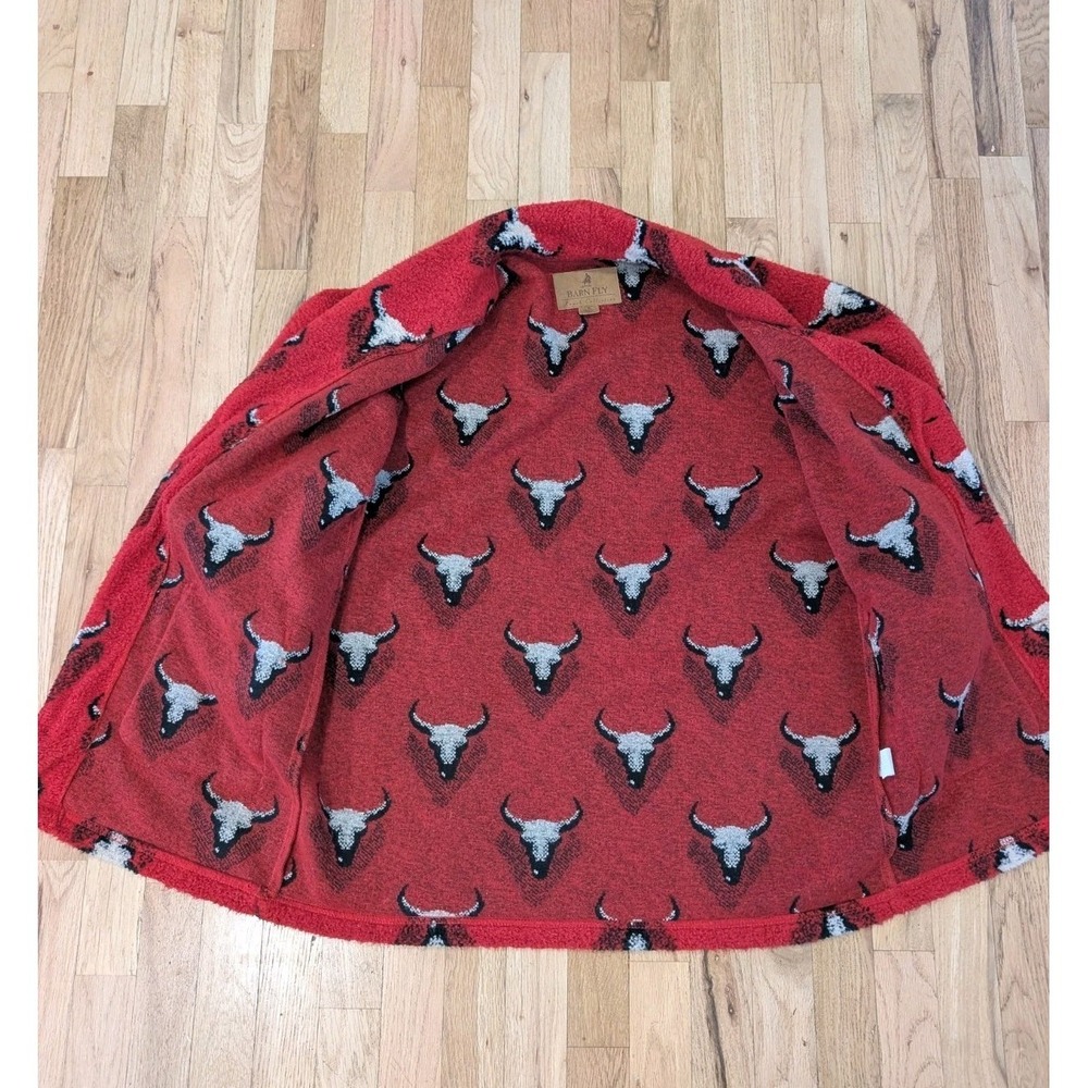 Vintage Barn Fly Bronco Bull Fleece Cardigan Jacket Small Ranch Western Red S - Picture 3 of 16